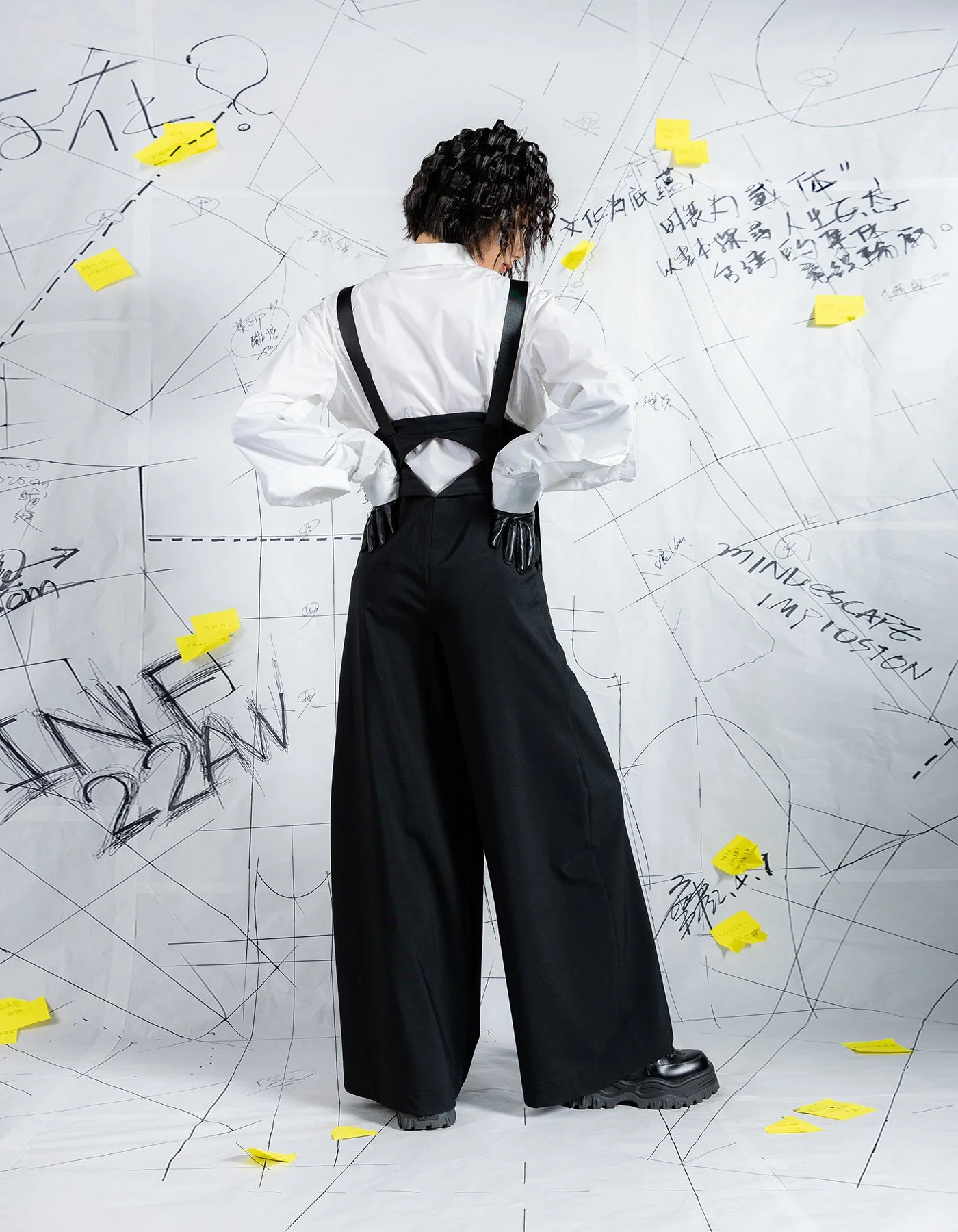 INF Deconstructed Corset-Like Wide-Leg Trousers with Suspenders